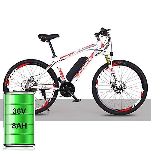 Electric Bike : YBCN An Upgraded Version of An Electric Mountain Bike with A 21 / 27 Shift System 36V Lithium Battery 8AH / 10AH 26 Inches, blanc rouge, 21speed