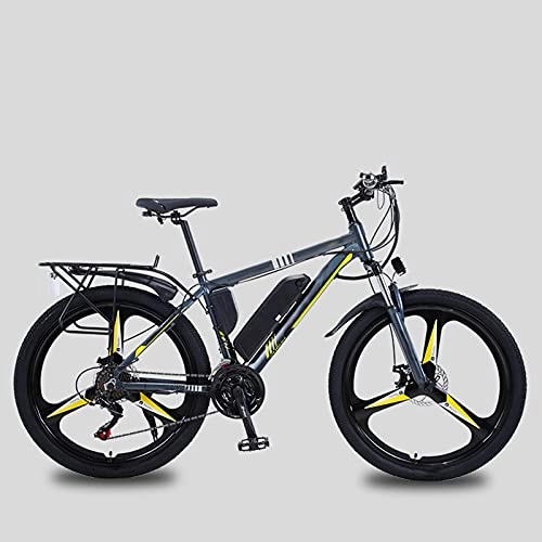 Electric Bike : YIZHIYA Electric Bike, 26" Adults Electric Mountain Bicycle, Removable Lithium Battery, 21 Speed 350W Motor E-bike, Double Disc Brakes City Commute Ebike, Gray yellow, 10AH