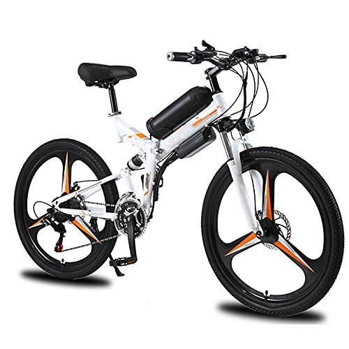 Electric Bike : YIZHIYA Electric Bike, 26" Adults Folding Electric Mountain Bicycle, Professional 21 Speed Magnesium alloy E-bike, Three Working Modes Removable Lithium Battery, White orange, 8AH