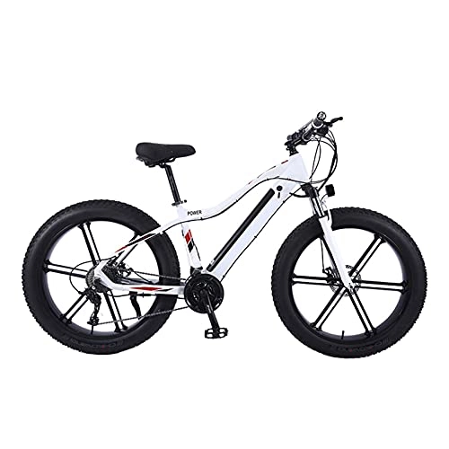 Electric Bike : YIZHIYA Electric Bike, 26" Fat tire snowmobile Adults Electric Mountain Bicycle, Removable Lithium Battery, 27 Speed E-bike, Double Disc Brakes City Commute Ebike, White, 36V 350W