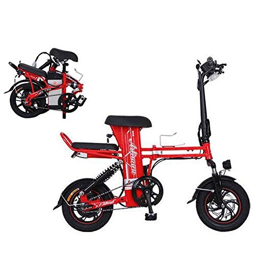 Electric Bike : YOUSR Carbon Steel Folding Electric City Bike, 100Km 350W Motor 48V 25AH Distance Foldable Lithium Ion Battery LCD Screen Red