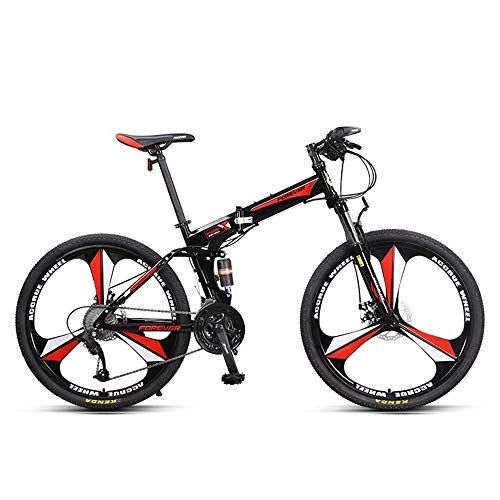 Electric Bike : YOUSR Foldable Mountain Bike Bicycle, Speed Off-Road Double Shock Disc Brakes Adult Male (26 Inches) Red