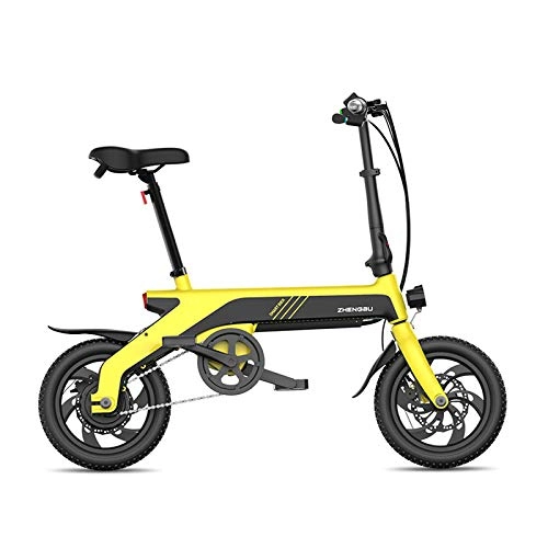 Electric Bike : YPYJ 12 Inch Electric Bicycle Ultra Light Lithium Battery Battery Bicycle Folding Small Electric Car, Yellow