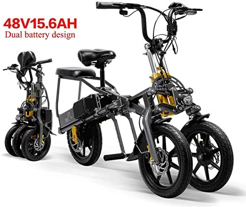 Electric Bike : Yscisso 2-battery electric car 48V 15.6A folding tricycle electric tricycle 14 inch 1 second high-range electric bicycle