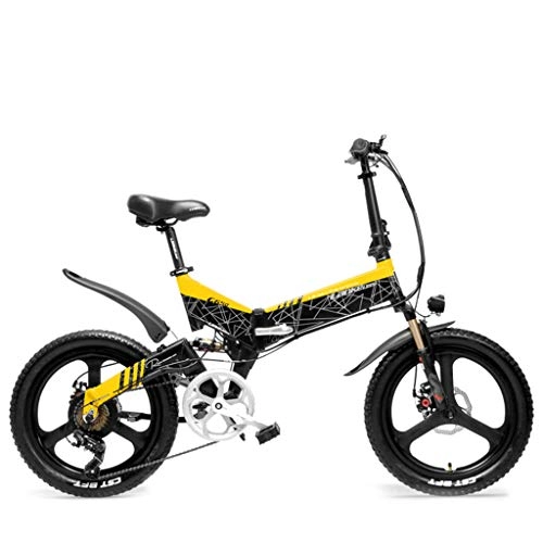 Electric Bike : YUNYIHUI 20 Inch Folding E-bikewith 10.4Ah Lithium Battery48V 400W Premium Full Suspension and Shimano 21 Speed Gear, Yellow-48V12.8ah