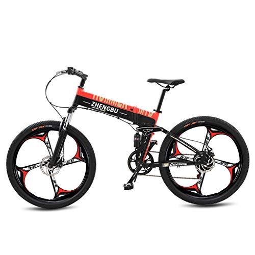 Electric Bike : YUNYIHUI 26 Inch Folding E-bikewith 10.0Ah Lithium BatteryElectric Bike 27 Speed Gear and Three Working Modessmart Electric bicycle, Red four knife wheel-48V10ah