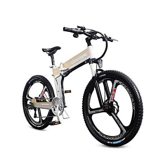 Electric Bike : YUNYIHUI Electric folding bike, mountain bike - 26" - 90km battery life, 400W high speed brushless motor, pedal with disc brake and suspension fork, Gold-48V10ah