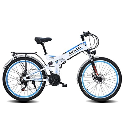 Electric Bike : YUNYIHUI Electric folding bike, urban road electric car, 300W 48V Disc Brakes Commuter Bike, Premium Full Suspension and Shimano 21 Speed Gear, White vintage wheel-300W48V10A