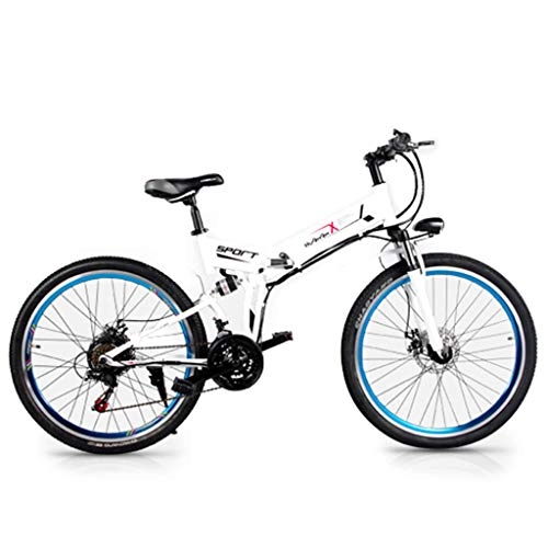 Electric Bike : YUNYIHUI Electric Mountain Bike, Lithium-ion battery, 26 Inch Folding E-bike, commuter city folding bike, White vintage wheel-350W