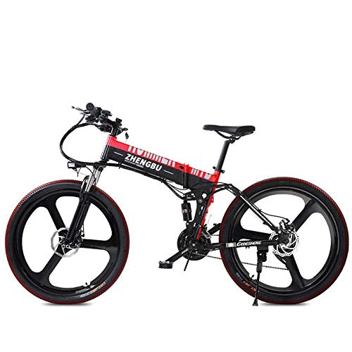 Electric Bike : YUNYIHUI Foldable Electric BikeWith 48V / 10Ah Removable Lithium Battery Charging Electric Bike 21 Speed Gear And Three Working Modes Battery Life 90Km, Red-48V10AH