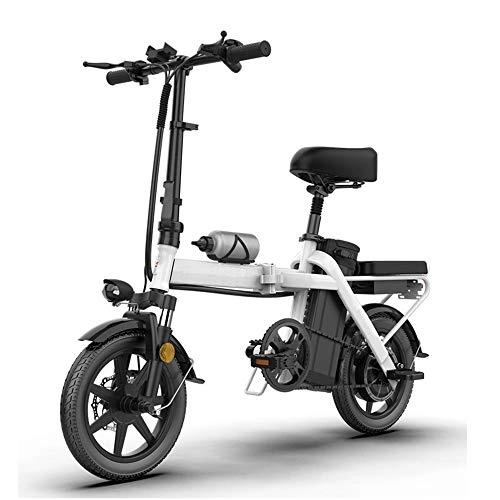 Electric Bike : YXZNB Adult Electric Bicycle, Foldable 14-Inch 20AH48V 350W Motor, with Anti-Shock Tire Safety Double Disc Brake, Suitable for Male Commuting, White