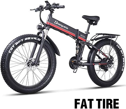 Electric Bike : YZPFSD 1000W Electric Bicycle, Folding Mountain Bike, Fat Tire Ebike, 48V 12.8AH, Colour Name:Red (Color : Red)