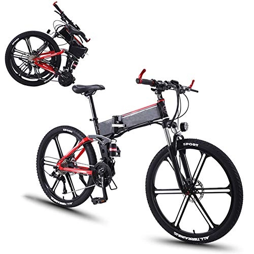 Electric Bike : YZT QUEEN Electric Bikes, 26" Folding Electric Mountain Bike Aluminum Alloy Electric Bicycle 350W 36V 8AH 27 Speed Adult Magnesium Alloy Rim, Red