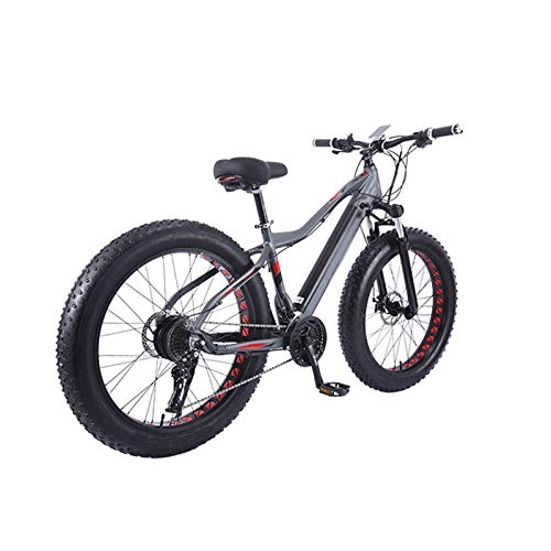 Electric Bike : YZT QUEEN Electric Bikes, 27-Speed Adult Aluminum Alloy Mountain Gold Bicycle Thick Wheel Snowmobile, 26" 36V 10AH 350W Hidden Removable Lithium Battery Bicycle, Gray