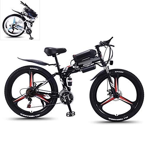 Electric Bike : YZT QUEEN Electric Bikes, 27-Speed High-Carbon Steel Foldable Electric Mountain Bike All Terrain, 26-Inch 36V 350W Removable Lithium Battery Mountain Bike, Black, 36V13AH