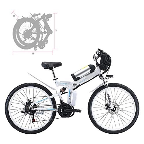 Electric Bike : YZT QUEEN Electric Bikes Electric Mountain Bike, Adult 26-Inch Dual Battery Folding Electric Bicycle Aluminum Alloy Spoke Wheel, Detachable 48V 20AH Lithium Battery 21-Speed Gear, White, 350W 48V 20AH