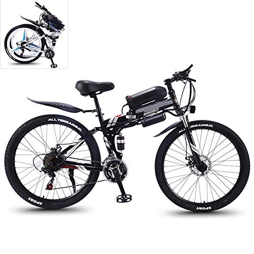 Electric Bike : YZT QUEEN Electric Bikes, High-Carbon Steel Foldable Electric Mountain Bike All-Terrain Off-Road Vehicle 21-Speed, 26-Inch 36V 350W Mobile Lithium-Ion Battery Mountain Bike, Black, 36V13AH