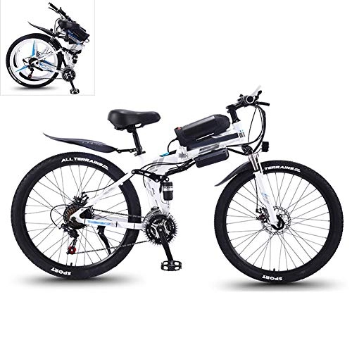 Electric Bike : YZT QUEEN Electric Bikes, High-Carbon Steel Foldable Electric Mountain Bike All-Terrain Off-Road Vehicle 21-Speed, 26-Inch 36V 350W Mobile Lithium-Ion Battery Mountain Bike, White, 36V13AH