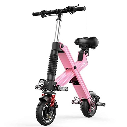 Electric Bike : ZBB Lightweight and Aluminum Folding E-Bike, Power Assist and 36V Lithium Ion Battery Electric Bike with 8 Inches Wheels and 240W Hub Motor with Front LED Light for Adult, Pink