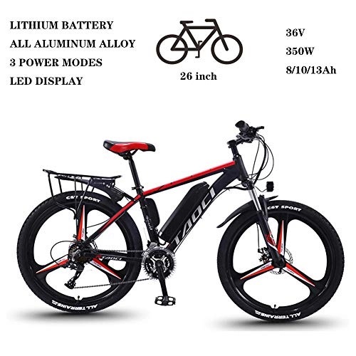 Electric Bike : ZFY Electric Bike Adult Electric Bicycle Aluminum Alloy Bike Outdoor Ebike36V 350W Removable Lithium-Ion Battery Mountain Ebike, Red-13AH90km