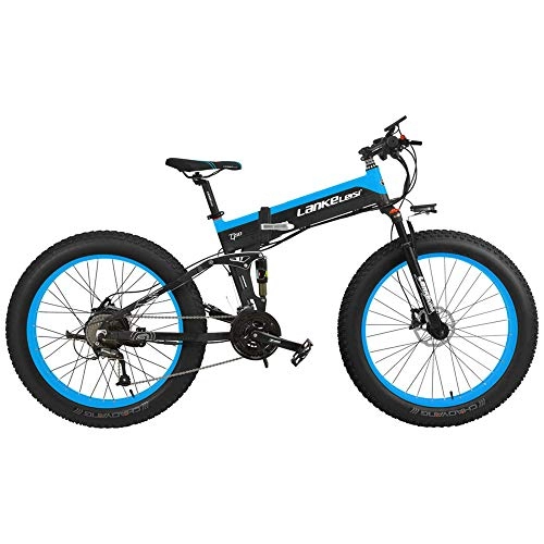 Electric Bike : ZHANGYY 27 Speed 1000W Folding Electric Bicycle 26 * 4.0 Fat Bike 5 PAS Hydraulic Disc Brake 48V 10Ah Removable Lithium Battery Charging (Black Blue Standard, 1000W)