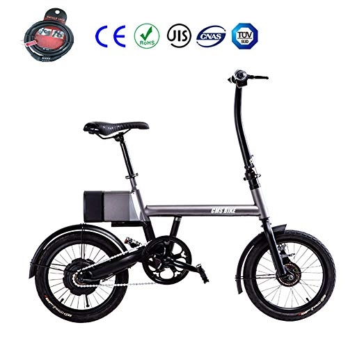 Electric Bike : Zhixing High-carbon steel Foldable Electric Mountain Bike 16" Citybike Commuter Bike with 36 V 6 Ah Removable Lithium Battery LCD Display Drum brake Ebike Ultralight, Gray