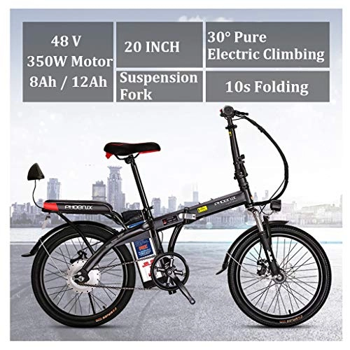 Electric Bike : ZJGZDCP 20" Electric Mountain Bike Foldable Adult Double Disc Brake And Full Suspension Mountain Bikes Bicycle Adjustable Seat LCD Meter48V 12Ah 250W (Color : Black, Size : 8Ah)