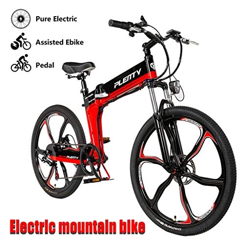 Electric Bike : ZJGZDCP 21 Speed Gears Adult Electric Bike Snow Mountain Electric Mountain Bike 480W Folding Electric Bicycle With Removable 8 / 10Ah Batterywhite (Color : Black)