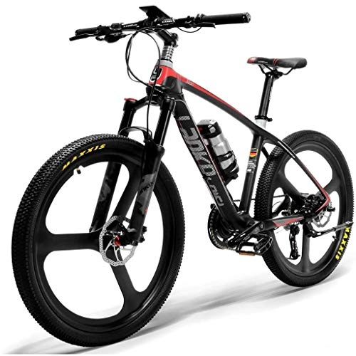 Electric Bike : ZJGZDCP 26'' Electric Bike Carbon Fiber Frame 240W Mountain Bike Torque Sensor System Oil and Gas Lockable Suspension Fork (Color : Red)