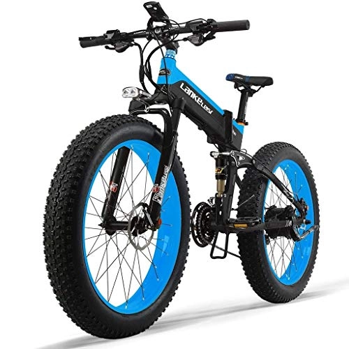 Electric Bike : ZJGZDCP 26inch 4.0 Fat Tire Electric Bike 48V 14.5AH 1000W Engine New All-round Electric Bikes 27-speed Snow Mountain Folding Electric Bike Adult Female / male With Anti-theft Device (Color : Blue)