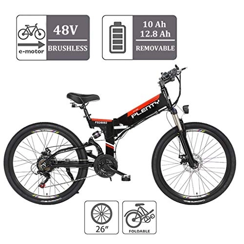 Electric Bike : ZJGZDCP 26inch Folding Electric Bike With 48V 12.8Ah Removable Lithium-Ion Battery Ebike Three Riding Mode 350W Motor And E-ABS Double Disc Brake Electric Bicycle (Color : BLACK, Size : 10AH-480WH)