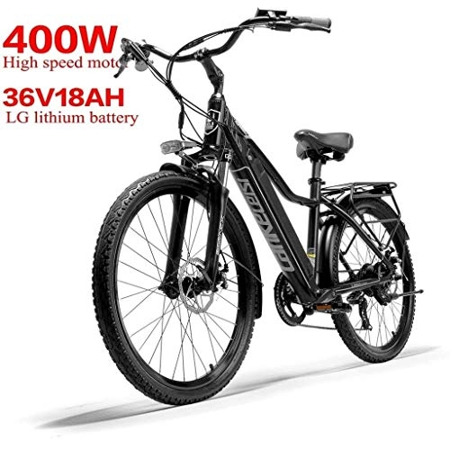 Electric Bike : ZJGZDCP 26x1.95 Tire Retro City Electric Bicycle 7 Speeds 36V 18Ah E-bikes Full Suspension Snow Mountain MTB E-Bike With 400W Motor Aluminum Alloy Oil Spring Suspension (Color : Black)