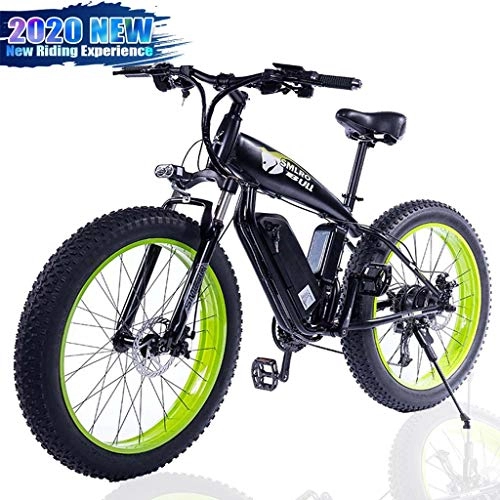 Electric Bike : ZJGZDCP 350W Electric Snow Bike 15AH / 48V Lithium Battery 27 Speeds Fat Tire Electric Bicycle Adult Mens E-bike 26x4.0 Inch Sports Mountain Bike (Color : Green, Size : 48V-10Ah)