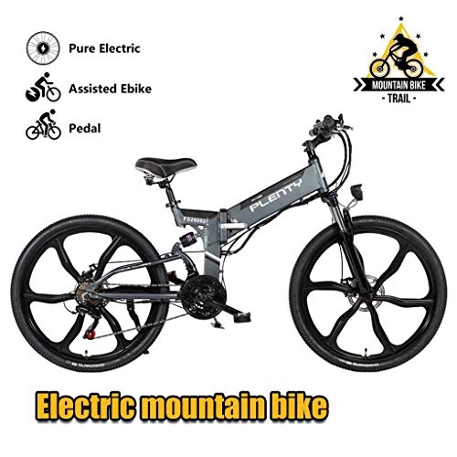 Electric Bike : ZJGZDCP 480W Urban Adults Electric Bikes Commute Mountain Electric Bike Air Full Suspension With 8 / 10AH Removable Lithium Battery 48V Mountain Electric Bicycle (Color : Grey)