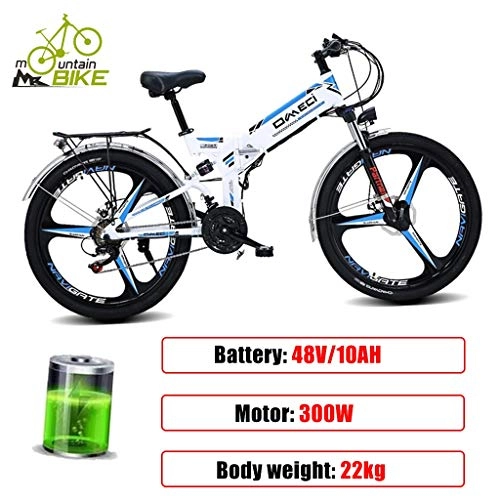 Electric Bike : ZJGZDCP 48V 10AH Mountain Electric Bicycle Dual Hydraulic Brakes Air Full Suspension 300W Urban Electric Bikes For Adults Removable Lithium Battery 21-Speed Gear (Color : Blue)