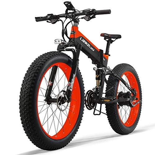 Electric Bike : ZJGZDCP 48V 14.5AH 1000W Engine All-round Electric Bike 26inch 4.0 Wholesale Tire Electric Bike 27-speed Snow Mountain Folding Electric Bike Adult Female / male (Color : Red)