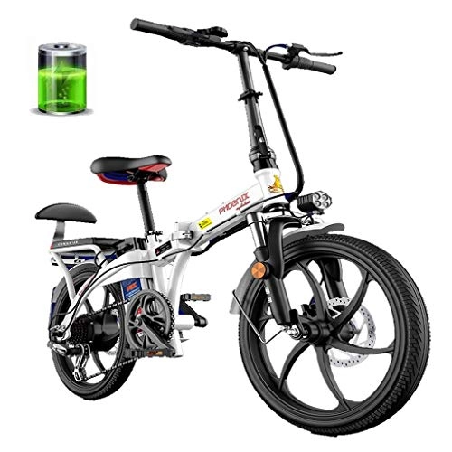 Electric Bike : ZJGZDCP 48V Folding Electric Bike 250W 20'' Electric Bicycle with Removable 8Ah / 12Ah Lithium-Ion Battery - Seat Handlebar Height Can Be Adjusted (Color : White, Size : 8Ah)