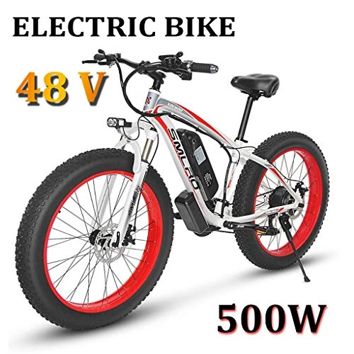 Electric Bike : ZJGZDCP Electric Bikes Magnesium Alloy Ebikes Bicycles All Terrain 26inch 48V 350W 10Ah Removable Lithium-Ion Battery Mountain Ebike For Adult Mens (Color : White-red, Size : 350W-10Ah)