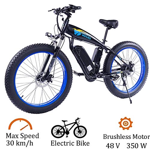 Electric Bike : ZJGZDCP Electric Mountain Cycling Bike- 350W 48V Adult Mountain Bike 26 Inch 27 Speed Fat Tire Snow Bike Lithium Battery Maximum Speed 30Km / h (Color : Blue, Size : 48V-15Ah)
