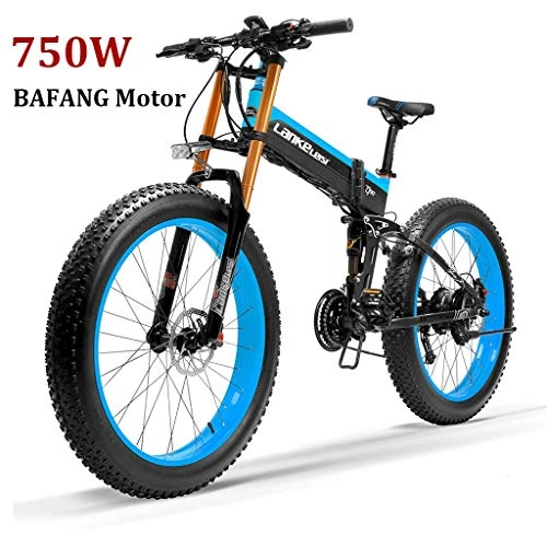 Electric Bike : ZJGZDCP Fat Tire Electric Bicycle 26inch E-Bike With 48V 10Ah Lithium Battery Shimano 21-speed Mountain Bike For Adults 750W Big Motor (Color : BLUE, Size : 750W)