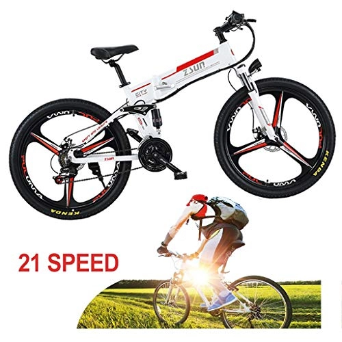 Electric Bike : ZJGZDCP Folding Electric Bike Ebike 48V 10Ah Removable Battery 350W Powerful Motor Electric Bicycle Mountain Bikefor Adult With 48V Lithium-Ion Battery (Black) (Color : White)