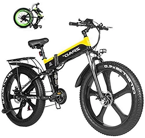 Electric Bike : ZJZ Bikes, 1000W Fat Electric Bike 48V Lithium Battery Men Mountain E Bike 21 Speeds 26 Inch Fat Tire Road Bicycle Snow Bike Pedals With Beach Cruiser Men Sports