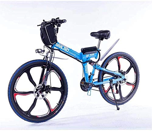 Electric Bike : ZJZ Bikes, Electric Bicycle Assisted Folding Lithium Battery Mountain Bike 27-Speed Battery Bike 350W48v13ah Remote Full Suspension, Blue, 15AH