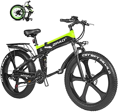Electric Bike : ZJZ Electric Bike 26 Inches Folding Fat Tire Snow Bike 12.8Ah Li-Battery Beach Cruiser Mountain E-bike