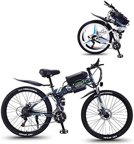 Electric Bike : ZJZ Electric Bike Folding Electric Mountain Bike with 26" Super Lightweight High Carbon Steel Material, 350W Motor Removable Lithium Battery 36V And 21 Speed Gears, Gray, 10AH
