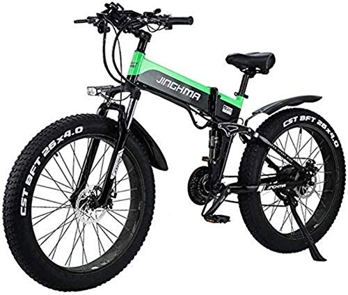Electric Bike : ZJZ Electric Mountain Bike 26-inch Folding Electric Adult Bicycle 48V 500W 12.8AH Hidden Battery Design, Suitable for 21 Gear levers and Three Working Modes (Color : Green)