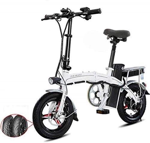 Electric Bike : ZJZ Fast Electric Bikes for Adults Lightweight Aluminum Folding E-Bike with Pedals Power Assist and 48V Lithium Ion Battery Electric Bike with 14 inch Wheels and 400W Hub Motor