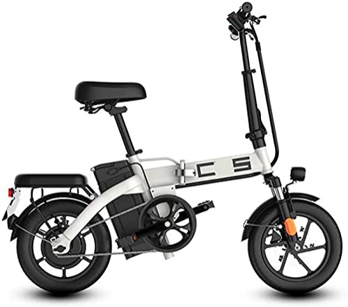 Electric Bike : ZJZ Folding Electric Bike for Adults, 350W Motor 14 inch Urban Commuter E-bike, Max Speed 25km / h Super Lightweight 350W / 48V Removable Charging Lithium Battery, White, 110km