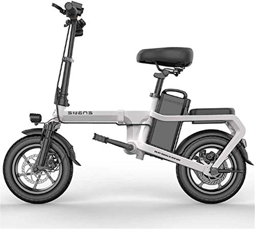Electric Bike : ZJZ Folding Electric Bike for Adults 6-15Ah 350W 48V Max Speed 25 Km / H with Full Perspective LCD Display 14 Inch Tire E-Bikes for Men Women Ladies (Color : White, Size : 100KM)