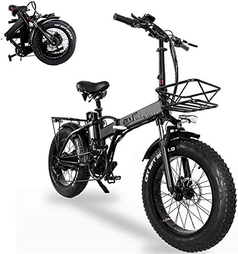 Electric Bike : ZJZ Folding Electric Bikes for Adults 20 In with 48V Removable Large Capacity 15Ah Lithium-Ion Battery Mountain E-Bike with Electronic Instrument and Detachable Basket Bicycle for Unisex